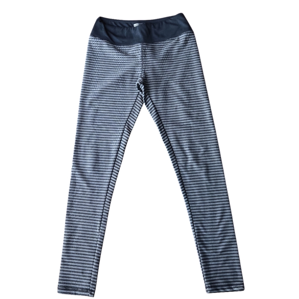 Marika Tek Athletic Tights Yoga Leggings Workout Gray and Black Stripes, S